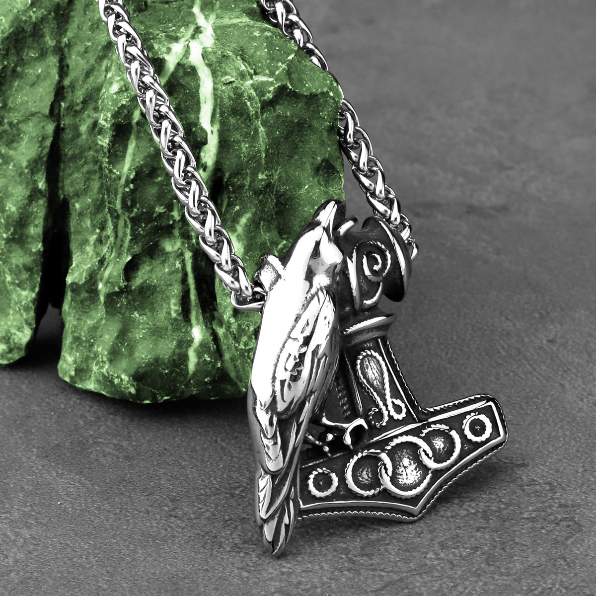 Battle Rope Anchor - Collier nordique Odin Raven Thor marteau